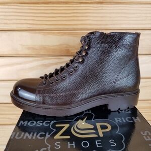 Men's 100% Genuine Leather Brown Ankle Boots by Paul Branco Side Zip Lace-up 11M